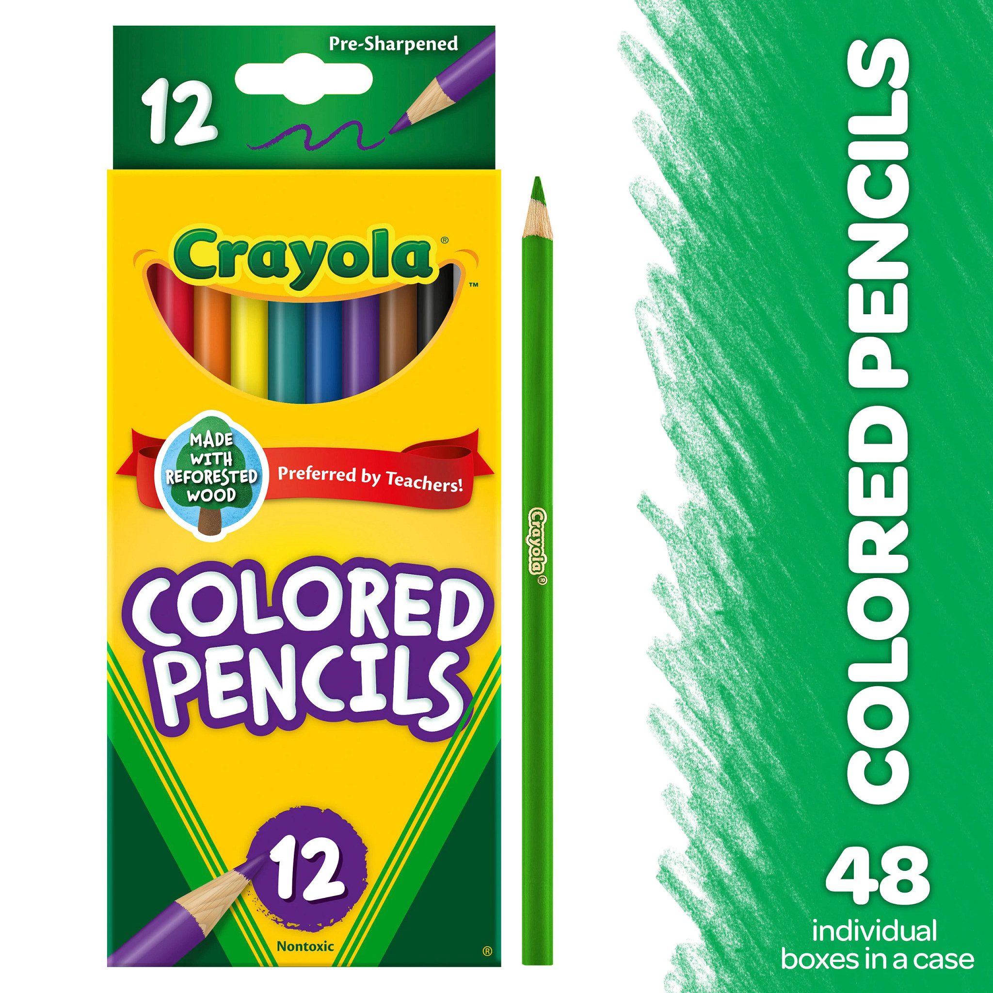 Crayola 12ct Colored Pencils, Assorted Colors, Pre-sharpened, (Case  Contains 48 Packs), Bulk School Supplies